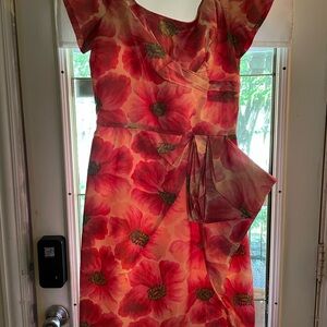 Vibrant 1950s Muted Floral Wiggle Dress
